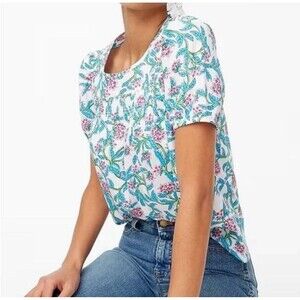 J. Crew Factory Size S Short Puff Sleeve Floral Top Blouse NWOT